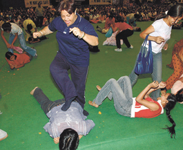 Women display martial art skills at Talkatora Stadium in the Capital on Friday.