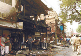A section of the Gaffar Market in Karol Bagh, destroyed in fire in the Capital on Friday