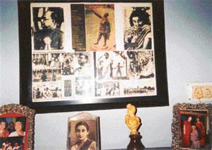 The wall of Sahgals drawing room is full of  INA memorabilia