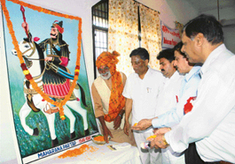 Members of the Rajput Society pay tributes to Maharana Pratap on his jayanti at Maharana Pratap Hostel, Sector 25, Chandigarh, on Sunday.