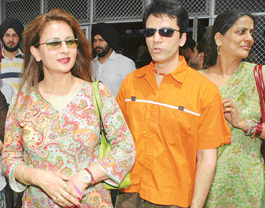 Poonam Dhillon, Suraj Thapar and Rekha Sahay at the Chandigarh airport on their way to Ludhiana on Sunday.
