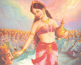 The calendar art paintings depict scenes from Hindu mythology.