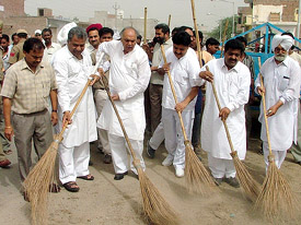 The Finance Minister of Punjab, Mr Surinder Singla, participates in a cleanliness drive in Bathinda on Monday.
