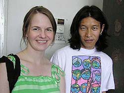 A Tibetan boy Geden Repge with his English wife at the SDM office in Dharamsala.