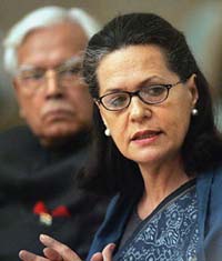 Congress President Sonia Gandhi delivers a speech at a function organised by the World Public Forum in Moscow on Tuesday. 