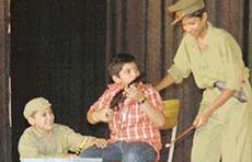 Participants in a theatre workshop conducted by Nadira Babbar present a scene from a play at Guru Nanak Bhawan