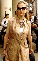 Italian Valentina Pedroni, wife of Indian businessman Arun Nayar, leaves the Bandra Family Court after a hearing in her divorce case