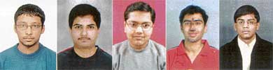 From left to right: Trinabh Gupta Rank 6, Movin Jain Rank 11, Samir Madan Rank 21,Manu Sharma Rank 62,Abhishek Bansal Rank 91