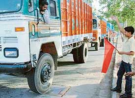 Trucks being weighed to check the load in Chandigarh