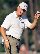 Ernie Els of South Africa walks off the green after parring the 12th hole during the first round of the 105th US Open in Pinehurst, North Carolina, on Wednesday