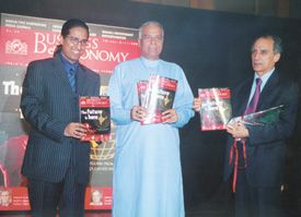 Former Union ministers Yashwant Sinha and Arun Shourie during the launch of Business and Economy magazine in the Capital