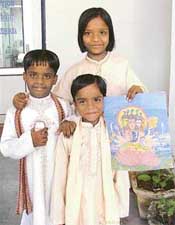 The three highly talented siblings, Jyoti who is both a painter and a singer, Deepak who is called Bhagat jI and Karan who plays tabla during jagratas