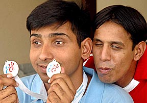 Sunil Kumar and Mandeep Singh of the Institute for the Blind, Sector 26, who brought laurels in DSE British International Open Athletics Championships 2005 held in England recently.
