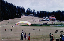 Tourists have fun at Khajjiyar, Chamba, on Friday. 