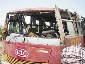 The ill-fated bus which met with an accident near Mullanpur 