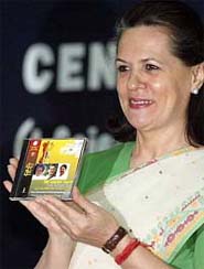 Congress President Sonia Gandhi launches a Hindi language tools and fonts CD at a function in New Delhi