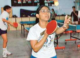 Players in action at the ongoing national camp at DAV Public School, Sector 8.