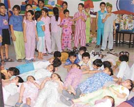 Students enjoy a pyjama party organised at Kid Zee School, Ludhiana