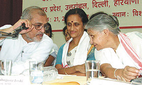 Satyavarta Chaturvedi, in-charge UP Congress, Rita Bahuguna Joshi and Delhi CM Sheila Dikshit participate in Women Congress Training Programme held at Vishwa Yuvak Kendra in the Capital on Thursday