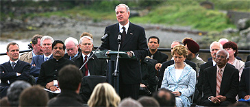 Canadian Prime Minister Paul Martin speaks during a memorial service to mark the 20th anniversary of the 1985 bombing of Air India's Kanishka flight, in Ahakista, southern Ireland