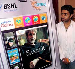 Bollywood actor Abhishek Bachchan at the launch of BSNLs portal game in New Delhi on Friday. Mauj, one of the Indias wireless solution provider, announced the launch of Sarkar, a game, on CellOne Galaxy, the BSNL portal.
