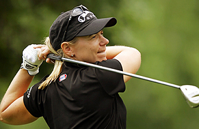Swedens Annika Sorenstam hits her drive on the ninth tee during the first round of the 60th US Womens Open golf tournament at Cherry Hills Country Club in Colorado on Thursday. Sorenstam carded a level-par 71.