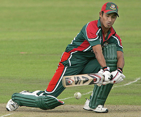 Mohammad Ashraful of Bangladesh plays a shot during their one-day international match against Australia at Old Trafford in Manchester, northern England, on Saturday