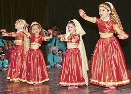 Children perform at the conclusion of a workshop organised by the Pearls Performing Arts Society at Tagore Theatre on Sunday.