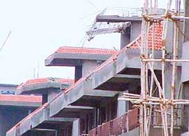 A portion of a staircase of the Ashiana Enclave in Sector 48 of Chandigarh, which collapsed during the rains
