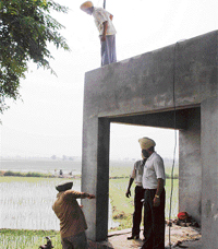The Jagraon police sets up a wireless unit in Madhepura village in Ludhiana on Monday