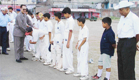 Prof F.C. Chopra, former Principal, SD Government College for Boys, during an introduction with players during the ninth C.L. Malhotra Cup Inter-District Cricket Tournament in Ludhiana