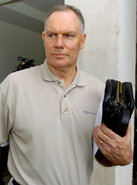 Indias cricket coach Greg Chappell leaves the National Cricket Academy after meeting Indian pace bowlers at the Chinnaswamy stadium in Bangalore on Monday