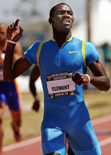 Kerron Clement of the USA exults after winning the mens 400m hurdles final in 47.24 seconds at the USA Track and Field Championships