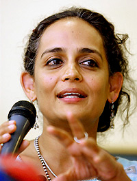 Arundhati Roy, India's Booker Prize-winning novelist, addresses a news conference in Istanbul, on Monday