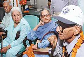 Senior citizens at a function held in a hospital in Mohali on Tuesday