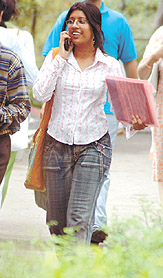 A girl student emerges from Hindu college in a jubiliant mood even as the admission process in Delhi University entered its third day.