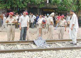 The spot where a woman tried to commit suicide on the Dhuri railway track in Ludhiana on Tuesday