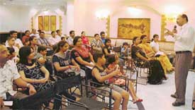 Students and parents attend a seminar on mathematics in Ludhiana on Wednesday