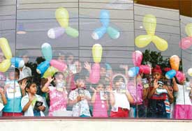 Students of Whiz Kid Playway School have fun on the concluding day of the summer camp on Wednesday