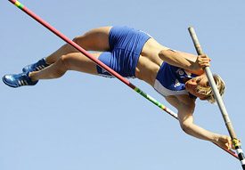 Vanessa Boslak of France competes in the womens pole vault final at the 15th Mediterranean Games in Almeria, Spain, on Wednesday. Boslak won the gold medal