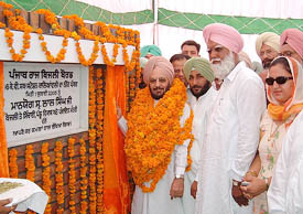 Punjab Power Minister Lal Singh lays the foundation stone of a power grid at Baliawali village in Bathinda on Friday.