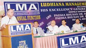 The Punjab Governor, Gen S.F. Rodrigues, addresses the 27th annual function of the Ludhiana Management Association 