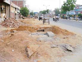 A view of the damaged road near Bharat Nagar in Ludhiana
