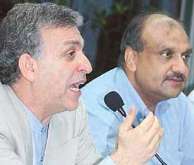 The Iranian Ambassador to India, Mr S.Z. Yaghoubi, addressing the participants during an interactive session on Business opportunities between Iran and India in Chandigarh on Tuesday. Also seen in the picture is Mr Partap Aggarwal