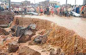 The downpour on Tuesday washed away roads in Kishangarh village in Chandigarh