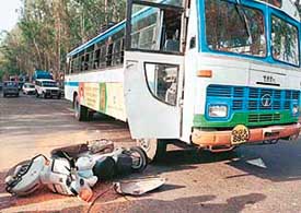 A file photo of a road mishap involving a roadways bus