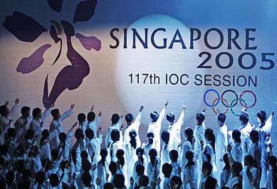 Dancers perform during the opening ceremony of the 117th International Olympic Committee session in Singapore on Tuesday