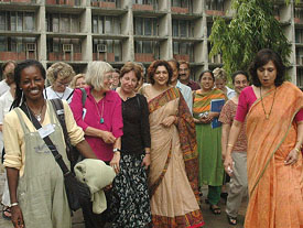Ms Manju Jaidka, Chairperson of the Department of English, with a group of teachers from the US at Panjab University on Thursday