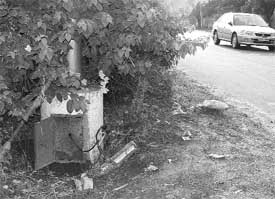 Junction boxes of streetlights are uncovered and are a virtual deathtrap