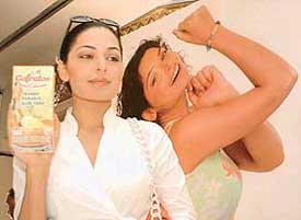 Pakistani actress Meera at the launch of a fruit juice brand in New Delhi on Friday. 